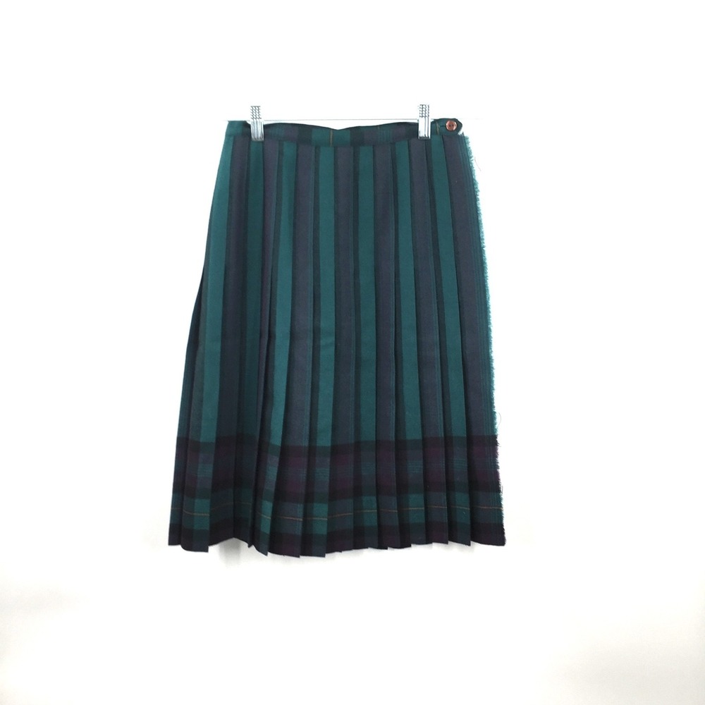 vintage 70s Aljean Green Plaid School Girl Pleated wool blanket skirt Skirt 10‎